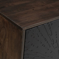 64 Inch Cosmo TV Stand Console, 3-Door Cabinet, Dark Walnut Brown & Black Mango Wood - UPT-332358