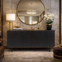 64 Inch Cosmo TV Stand Console, 3-Door Cabinet, Dark Walnut Brown & Black Mango Wood - UPT-332358