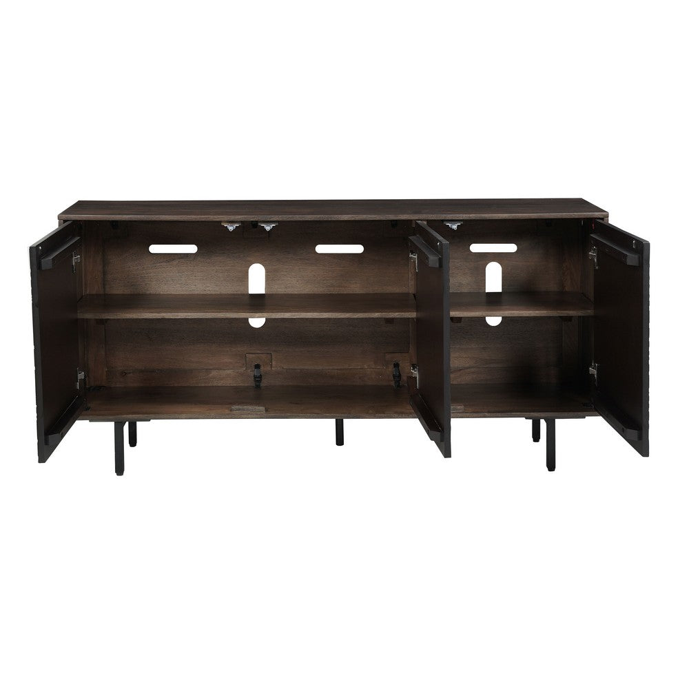 64 Inch Cosmo TV Stand Console, 3-Door Cabinet, Dark Walnut Brown & Black Mango Wood - UPT-332358