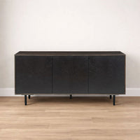 64 Inch Cosmo TV Stand Console, 3-Door Cabinet, Dark Walnut Brown & Black Mango Wood - UPT-332358