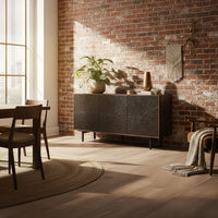 64 Inch Cosmo TV Stand Console, 3-Door Cabinet, Dark Walnut Brown & Black Mango Wood - UPT-332358