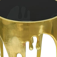 Capri Side End Table | 24.75 Inch Round Glass Top | Melting Drip Design |  Antique Gold - UPT-332445