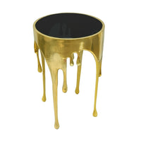 Capri Side End Table | 24.75 Inch Round Glass Top | Melting Drip Design |  Antique Gold - UPT-332445