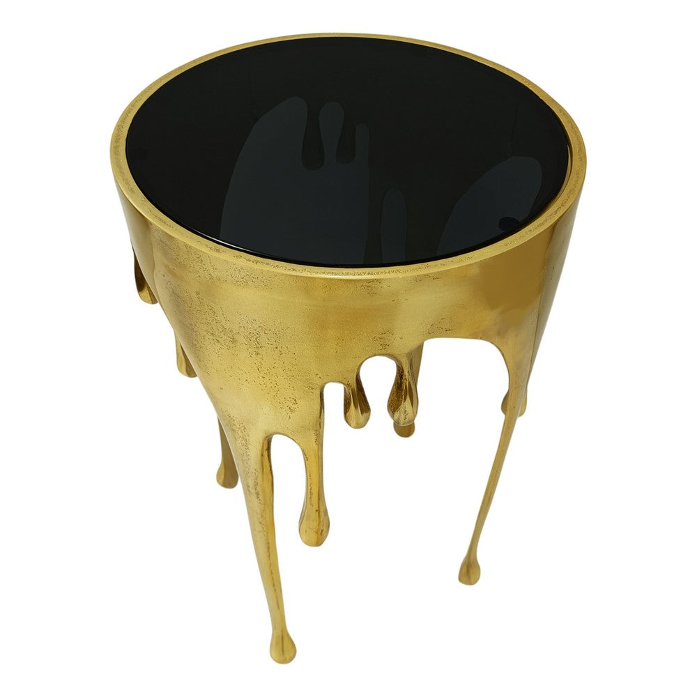Capri Side End Table | 24.75 Inch Round Glass Top | Melting Drip Design |  Antique Gold - UPT-332445