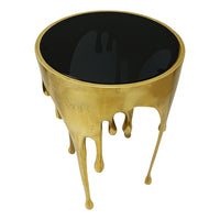 Capri Side End Table | 24.75 Inch Round Glass Top | Melting Drip Design |  Antique Gold - UPT-332445