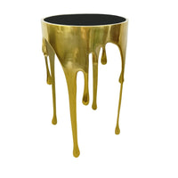 Capri Side End Table | 24.75 Inch Round Glass Top | Melting Drip Design |  Antique Gold - UPT-332445