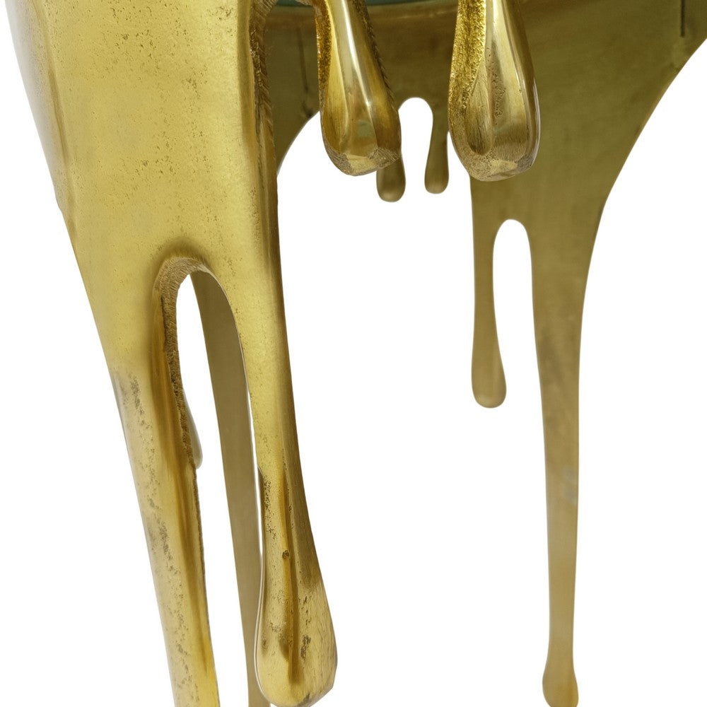 Capri Side End Table | 24.75 Inch Round Glass Top | Melting Drip Design |  Antique Gold - UPT-332445