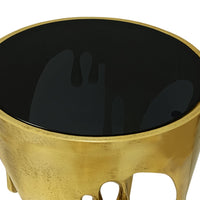 Capri Side End Table | 24.75 Inch Round Glass Top | Melting Drip Design |  Antique Gold - UPT-332445