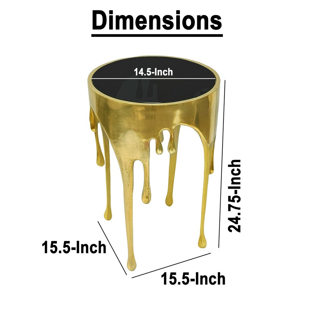 Capri Side End Table | 24.75 Inch Round Glass Top | Melting Drip Design |  Antique Gold - UPT-332445