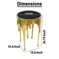 Capri Side End Table | 24.75 Inch Round Glass Top | Melting Drip Design |  Antique Gold - UPT-332445