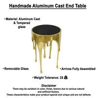 Capri Side End Table | 24.75 Inch Round Glass Top | Melting Drip Design |  Antique Gold - UPT-332445