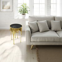 Capri Side End Table | 24.75 Inch Round Glass Top | Melting Drip Design |  Antique Gold - UPT-332445
