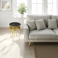 Capri Side End Table | 24.75 Inch Round Glass Top | Melting Drip Design |  Antique Gold - UPT-332445