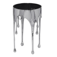 Capri Side End Table | 24.75 Inch Round Glass Top | Melting Drip Design | Silver - UPT-332446