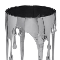 Capri Side End Table | 24.75 Inch Round Glass Top | Melting Drip Design | Silver - UPT-332446
