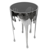Capri Side End Table | 24.75 Inch Round Glass Top | Melting Drip Design | Silver - UPT-332446