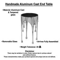 Capri Side End Table | 24.75 Inch Round Glass Top | Melting Drip Design | Silver - UPT-332446