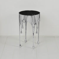 Capri Side End Table | 24.75 Inch Round Glass Top | Melting Drip Design | Silver - UPT-332446