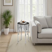 Capri Side End Table | 24.75 Inch Round Glass Top | Melting Drip Design | Silver - UPT-332446