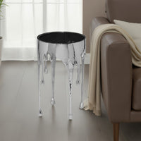 Capri Side End Table | 24.75 Inch Round Glass Top | Melting Drip Design | Silver - UPT-332446