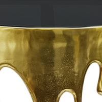 Capri Sofa Console Table | 36.25" Half Moon Glass Top | Melting Drip Design | Aluminum Cast | Antique Gold -  UPT-332447