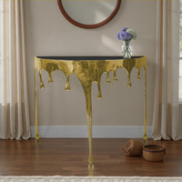 Capri Sofa Console Table | 36.25" Half Moon Glass Top | Melting Drip Design | Aluminum Cast | Antique Gold -  UPT-332447