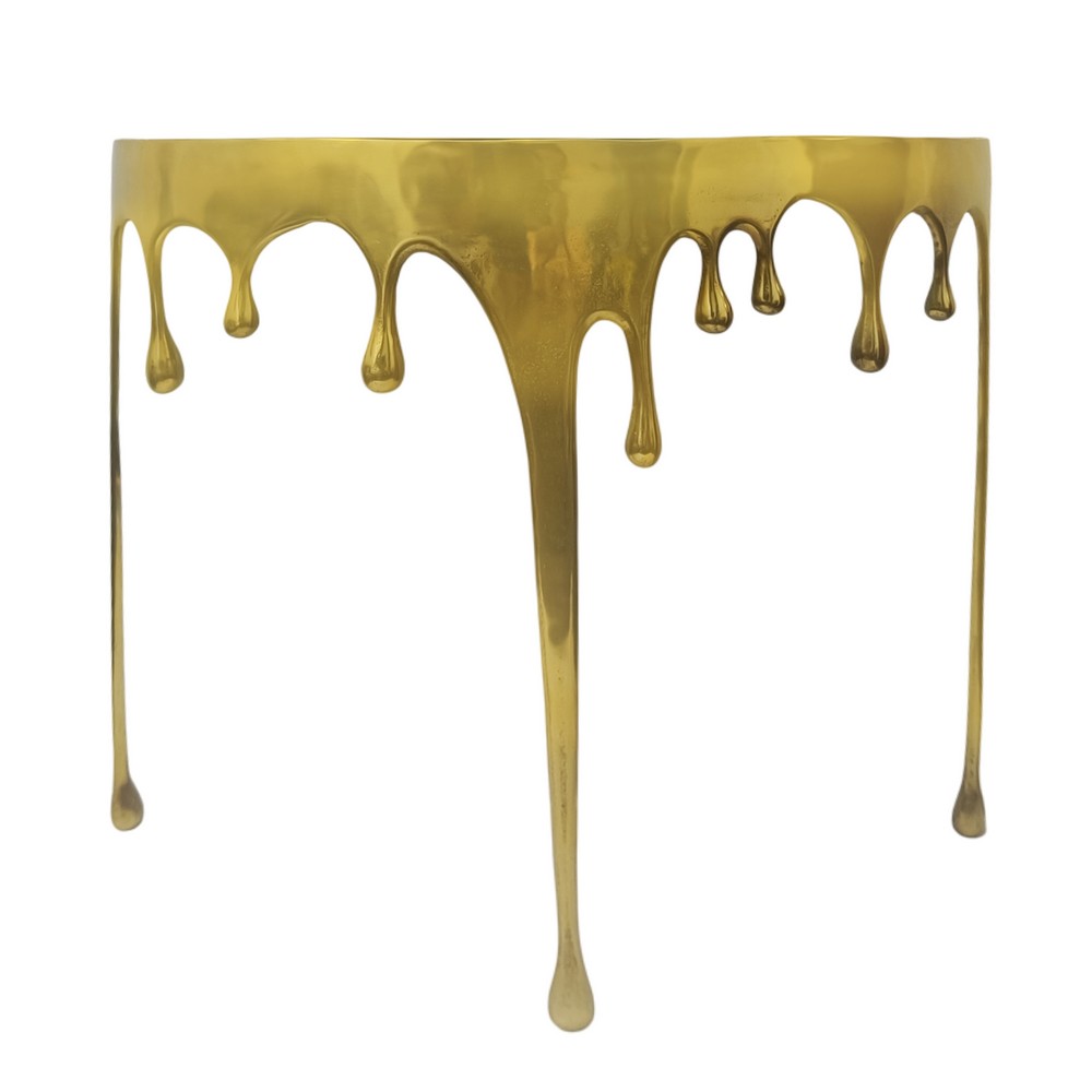 Capri Sofa Console Table | 36.25" Half Moon Glass Top | Melting Drip Design | Aluminum Cast | Antique Gold -  UPT-332447