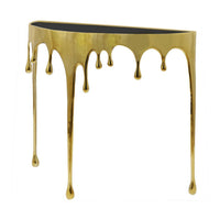 Capri Sofa Console Table | 36.25" Half Moon Glass Top | Melting Drip Design | Aluminum Cast | Antique Gold -  UPT-332447