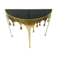 Capri Sofa Console Table | 36.25" Half Moon Glass Top | Melting Drip Design | Aluminum Cast | Antique Gold -  UPT-332447