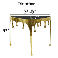 Capri Sofa Console Table | 36.25" Half Moon Glass Top | Melting Drip Design | Aluminum Cast | Antique Gold -  UPT-332447