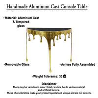 Capri Sofa Console Table | 36.25" Half Moon Glass Top | Melting Drip Design | Aluminum Cast | Antique Gold -  UPT-332447