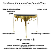 Capri Sofa Console Table | 36.25" Half Moon Glass Top | Melting Drip Design | Aluminum Cast | Antique Gold -  UPT-332447