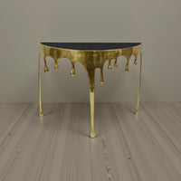 Capri Sofa Console Table | 36.25" Half Moon Glass Top | Melting Drip Design | Aluminum Cast | Antique Gold -  UPT-332447