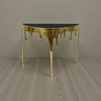 Capri Sofa Console Table | 36.25" Half Moon Glass Top | Melting Drip Design | Aluminum Cast | Antique Gold -  UPT-332447