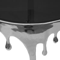 Capri Sofa Console Table | 36.25" Half Moon Glass Top | Melting Drip Design | Aluminum Cast | Silver - UPT-332448