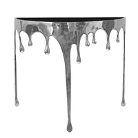 Capri Sofa Console Table | 36.25" Half Moon Glass Top | Melting Drip Design | Aluminum Cast | Silver - UPT-332448