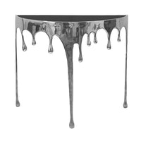 Capri Sofa Console Table | 36.25" Half Moon Glass Top | Melting Drip Design | Aluminum Cast | Silver - UPT-332448