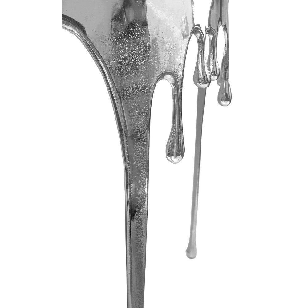 Capri Sofa Console Table | 36.25" Half Moon Glass Top | Melting Drip Design | Aluminum Cast | Silver - UPT-332448