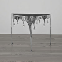 Capri Sofa Console Table | 36.25" Half Moon Glass Top | Melting Drip Design | Aluminum Cast | Silver - UPT-332448