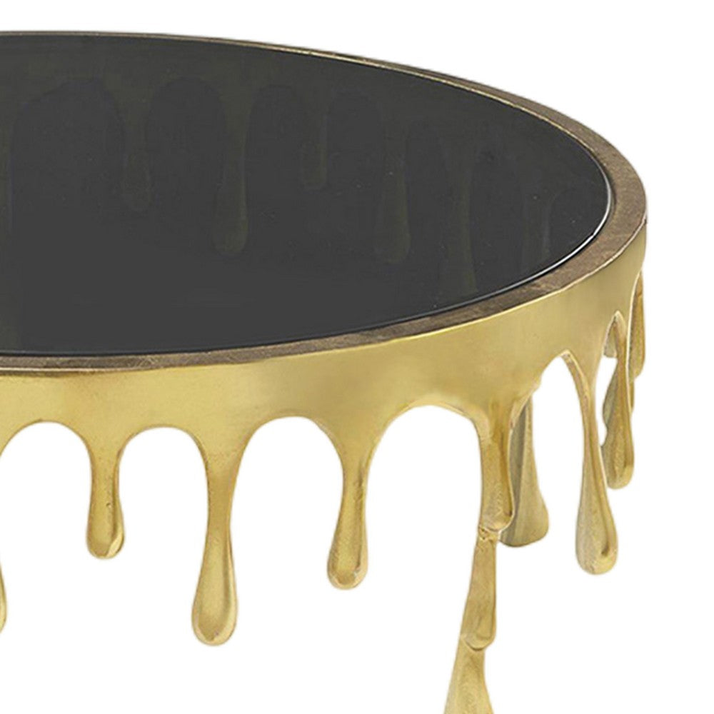 Capri Coffee Table | 36 Inch Round Glass Top | Melting Drip Design | Antique Gold Brass - UPT-332449