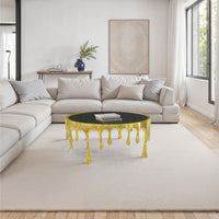 Capri Coffee Table | 36 Inch Round Glass Top | Melting Drip Design | Antique Gold - UPT-332449