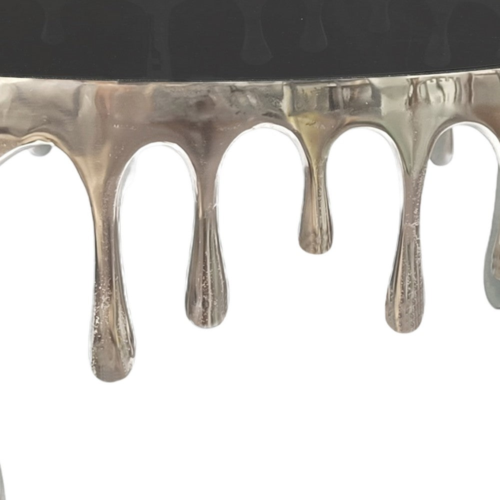 Capri Coffee Table | 36 Inch Round Glass Top | Melting Drip Design  | Nickel Silver - UPT-332450