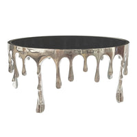 Capri Coffee Table | 36 Inch Round Glass Top | Melting Drip Design  | Nickel Silver - UPT-332450