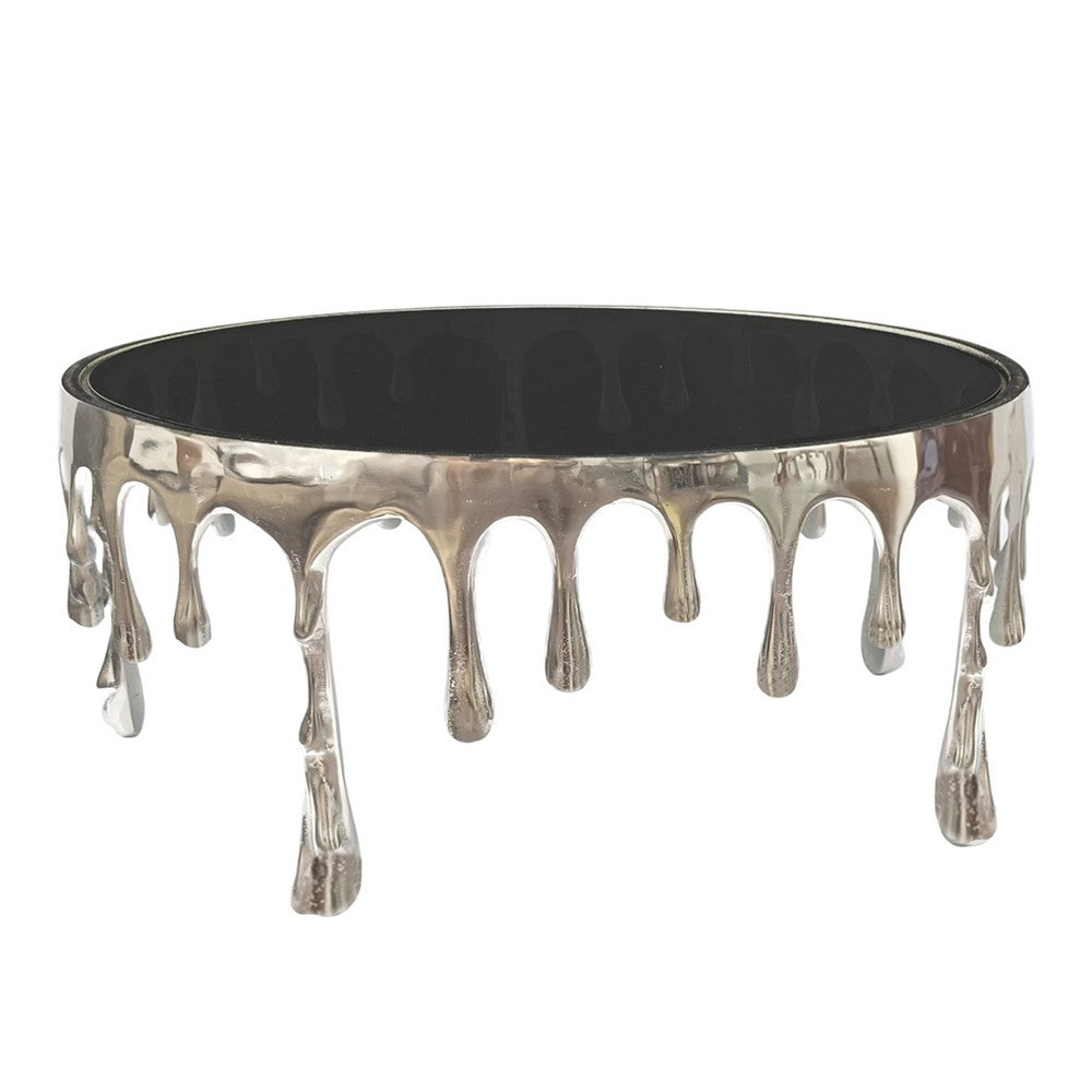Capri Coffee Table | 36 Inch Round Glass Top | Melting Drip Design  | Nickel Silver - UPT-332450