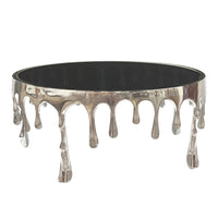 Capri Coffee Table | 36 Inch Round Glass Top | Melting Drip Design  | Nickel Silver - UPT-332450