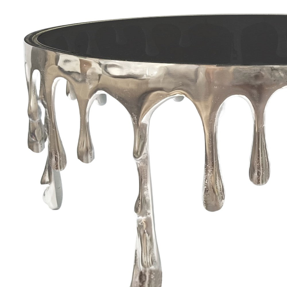 Capri Coffee Table | 36 Inch Round Glass Top | Melting Drip Design  | Nickel Silver - UPT-332450