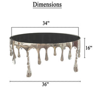 Capri Coffee Table | 36 Inch Round Glass Top | Melting Drip Design  | Nickel Silver - UPT-332450