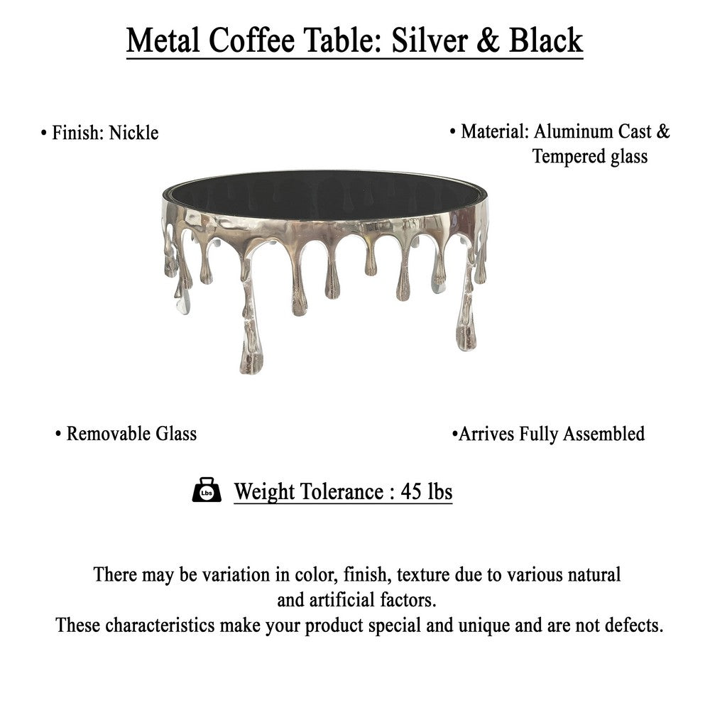 Capri Coffee Table | 36 Inch Round Glass Top | Melting Drip Design  | Nickel Silver - UPT-332450
