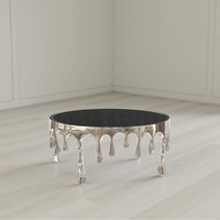 Capri Coffee Table | 36 Inch Round Glass Top | Melting Drip Design  | Nickel Silver - UPT-332450