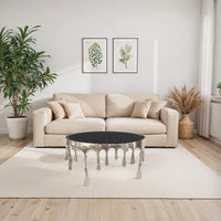 Capri Coffee Table | 36 Inch Round Glass Top | Melting Drip Design  | Nickel Silver - UPT-332450